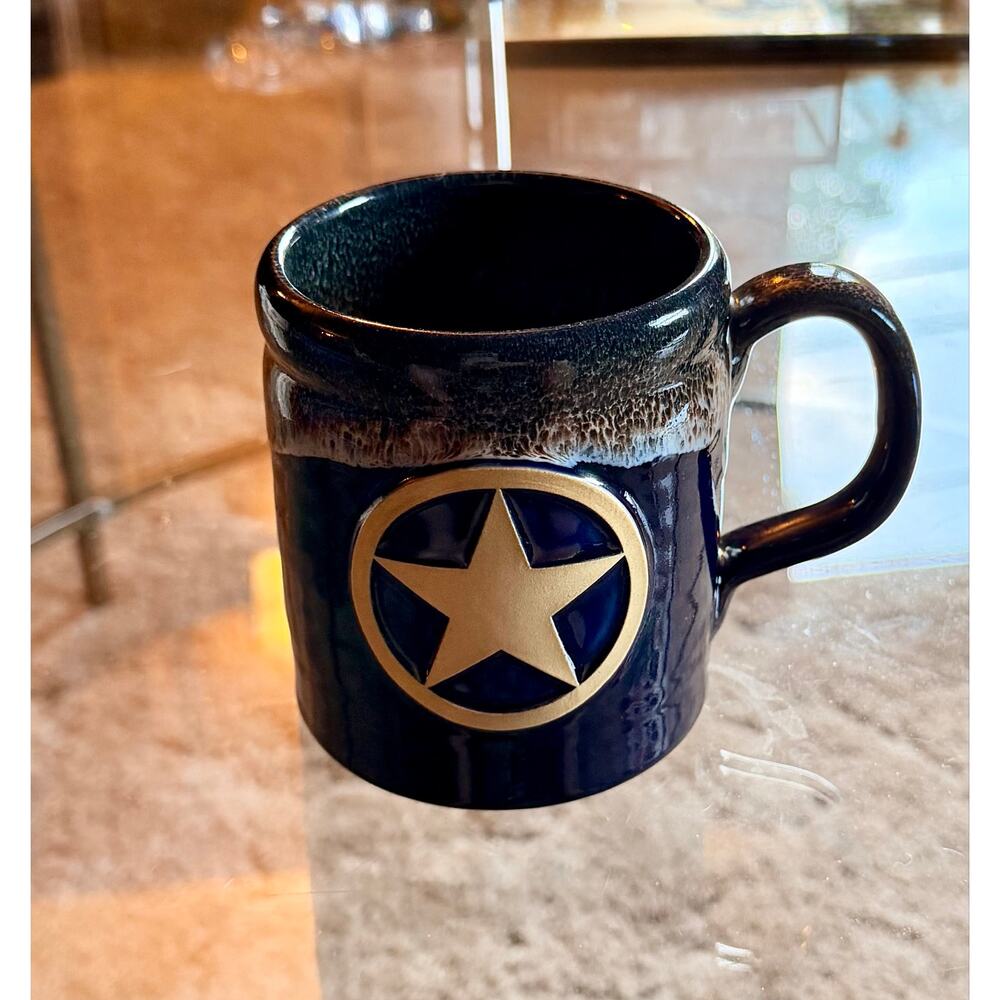 2015 Deneen Pottery hand-thrown lone star Texas stoneware mug; blues & browns